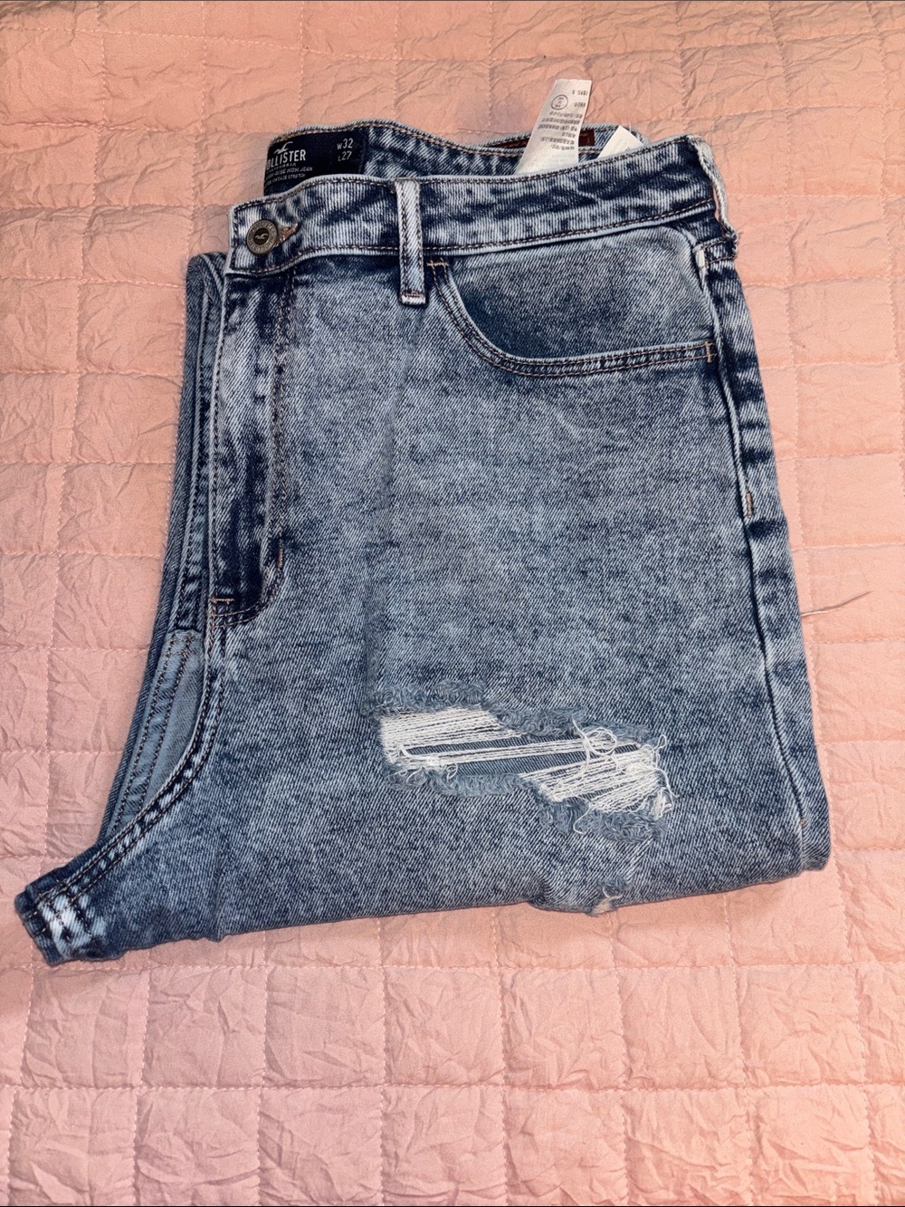 Hollister High-Rise Distressed Acid Wash Jeans - Blue